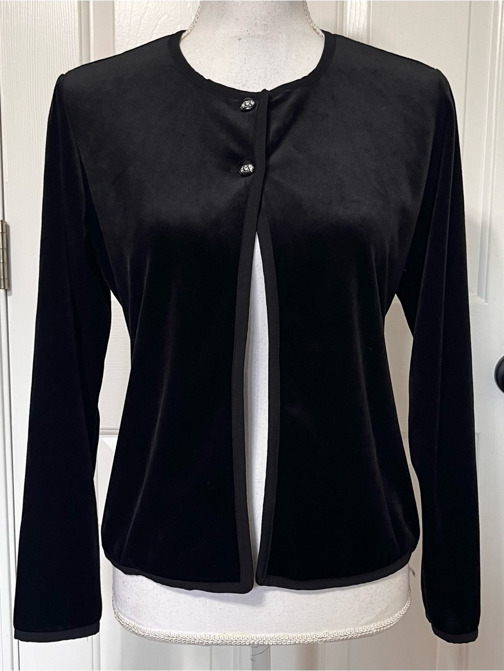 Vintage Y2K Black Velvet Collarless Cardigan Jacket Whimsigoth Witchy Emo Goth